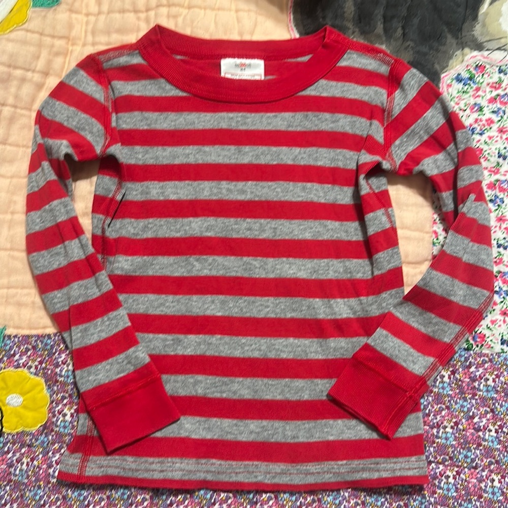 Hanna Andersson Size 100 4 Red Gray Stripe Pajama Top  Shirt Organic Cotton